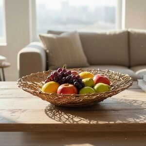 Large Woven Wicker Fruit Basket Boho Cottagecore Rustic